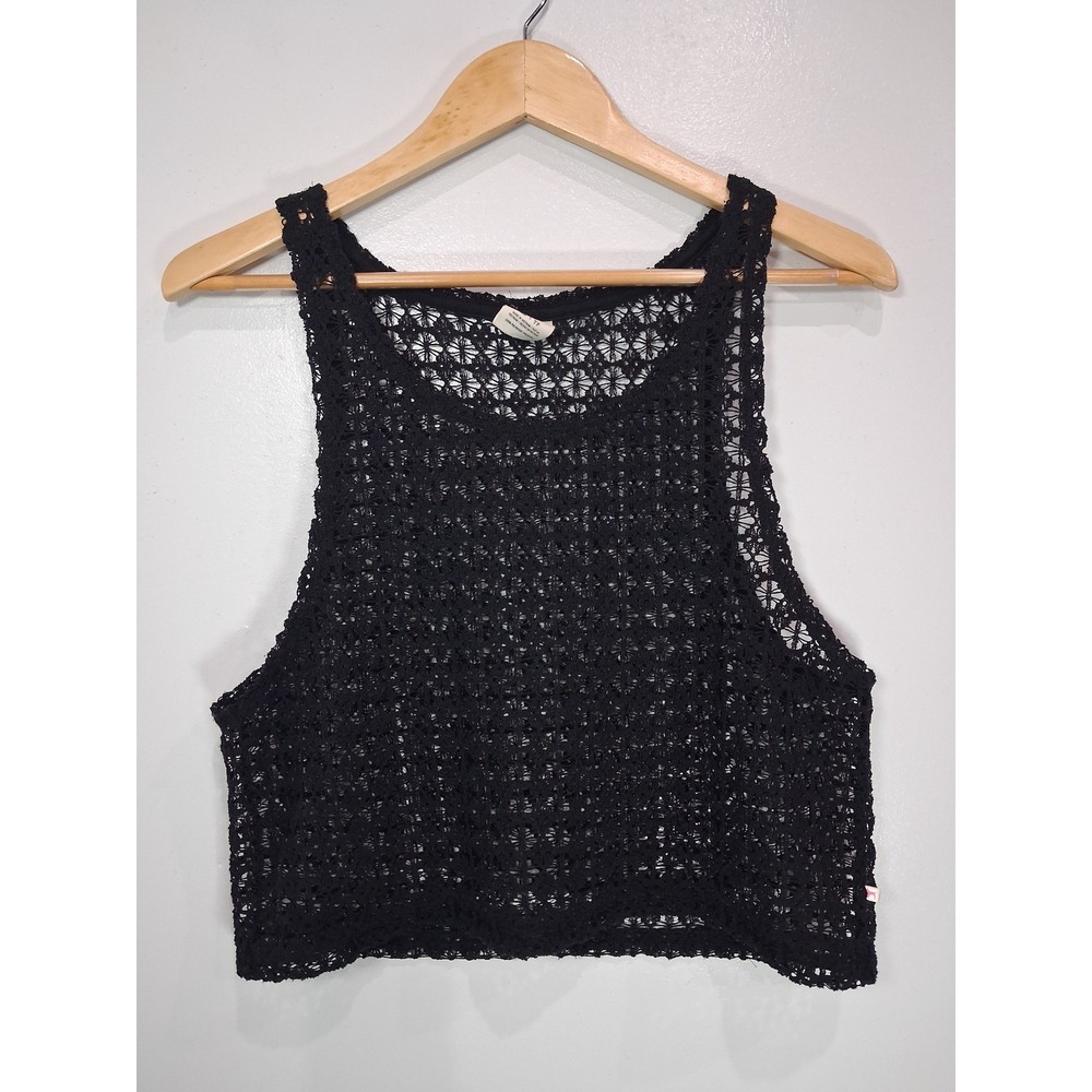 PINK Victoria's Secret Black Crochet Lace Crop Tank Top XS Sleeveless Floral